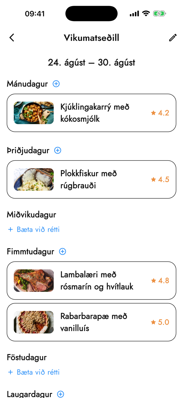 Vikumatseðill í Plönum sem öll sjá